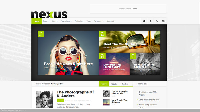 Nexus Startpage als Theme Vorlagen Preview.