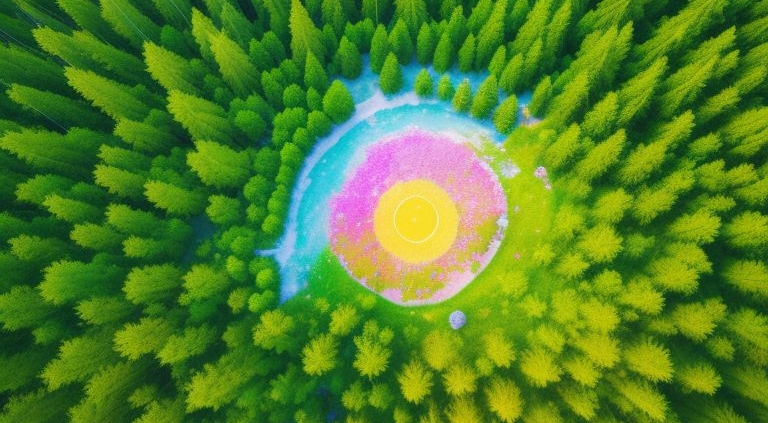 Holismus und holistischer Content mit abstrakter Baumlandschaft aus der Vogelperspektive illustriert