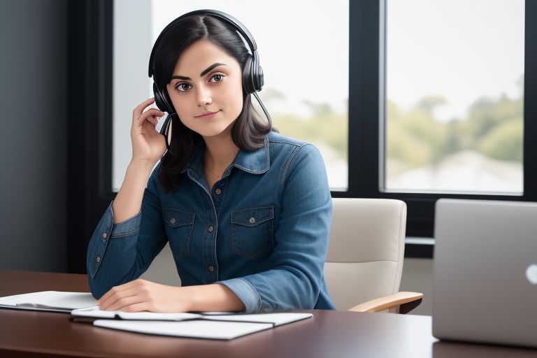 Woman with Headset at PC in Office